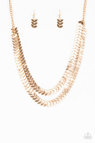 Paparazzi Accessories Industrial Illumination - Gold Necklace & Earrings 