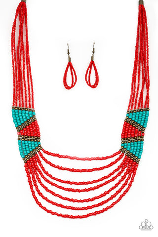 Paparazzi Accessories Kickin It Outback - Red Necklace & Earrings 