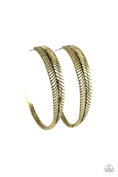 Paparazzi Accessories Funky Feathers - Brass Earrings 