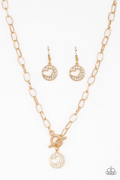 Paparazzi Accessories Heartbeat Retreat - Gold Necklace & Earrings 
