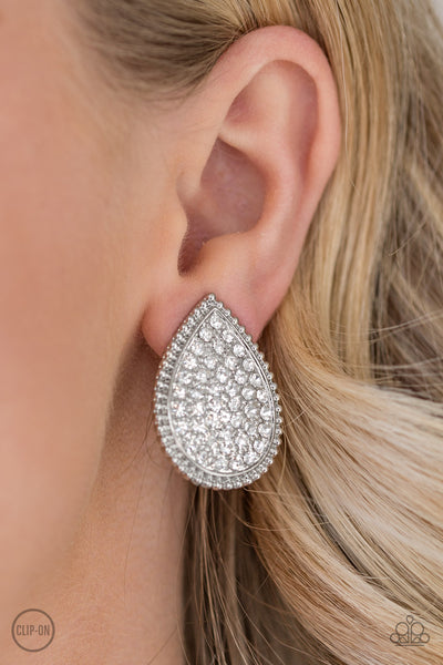 Paparazzi Accessories A Run For Their Money - White Clip-On Earrings 