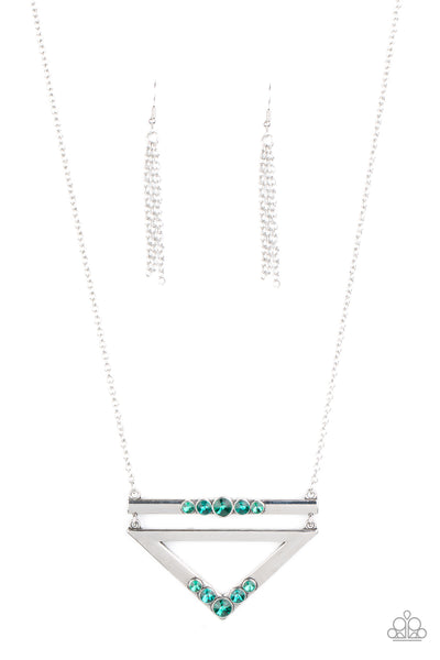 Paparazzi Accessories Triangulated Twinkle - Green Necklace & Earrings 