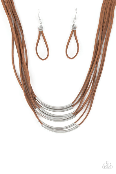 Paparazzi Accessories Walk The WALKABOUT - Brown Necklace & Earrings 