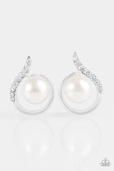 Paparazzi Accessories Ballroom Beauty - White Post Earrings 