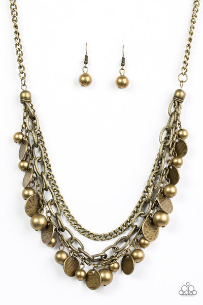 Paparazzi Accessories Cast Away Treasure - Brass Necklace & Earrings 