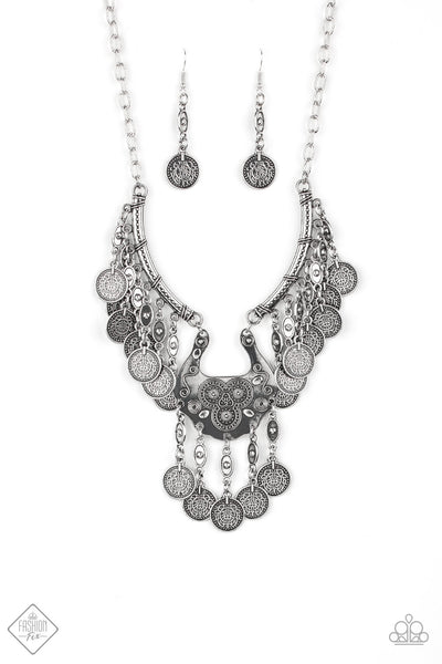 Paparazzi Accessories Treasure Temptress Silver Necklace & Earrings 