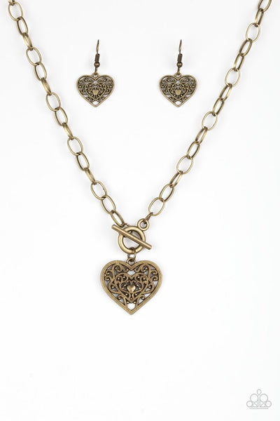Paparazzi Accessories Victorian Romance - Brass Necklace & Earrings 