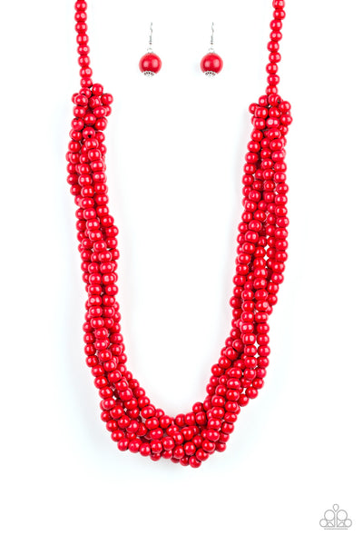 Paparazzi Accessories Tahiti Tropic - Red Necklace & Earrings 