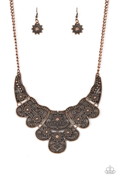 Paparazzi Accessories Mess With The Bull - Copper Necklace & Earrings 