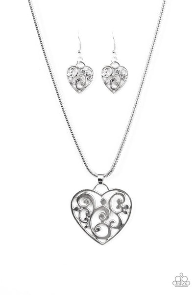 Paparazzi Accessories FILIGREE Your Heart With Love - Silver Necklace & Earrings 