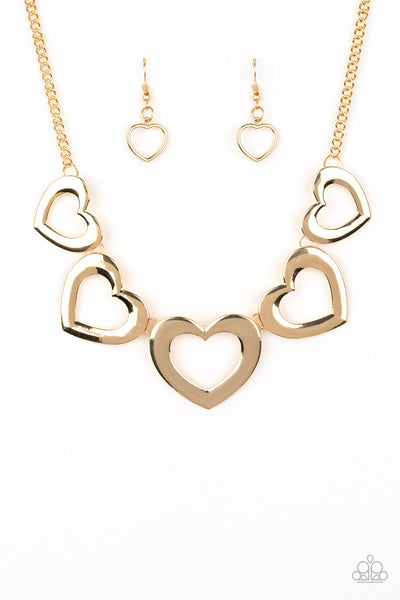 Paparazzi Accessories Hearty Hearts - Gold Necklace & Earrings 