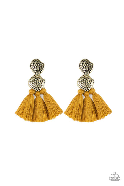 Paparazzi Accessories Tenacious Tassel - Yellow Earrings 