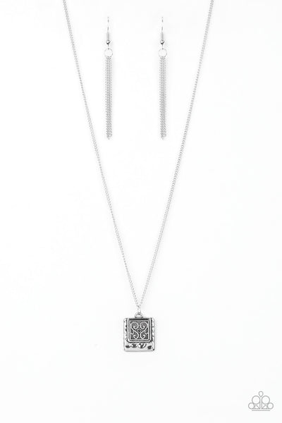 Paparazzi Accessories Back To Square One - Silver Necklace & Earrings 