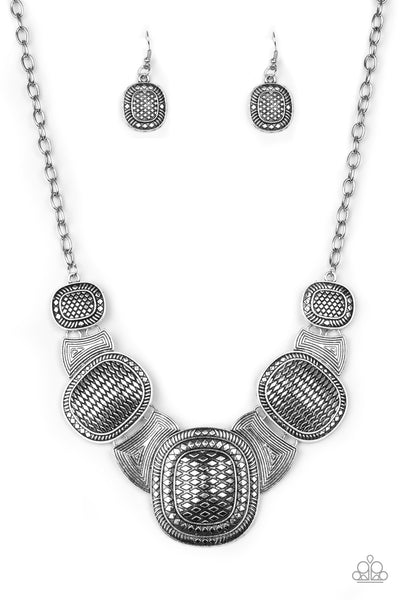 Paparazzi Accessories Prehistoric Powerhouse - Silver Necklace & Earrings 