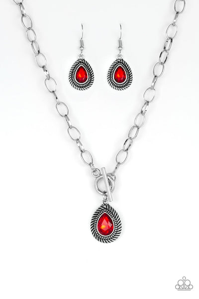 Paparazzi Accessories Sheen Queen - Red Necklace & Earrings 