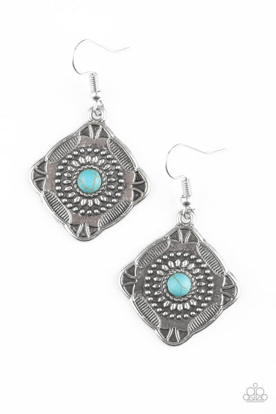 Paparazzi Accessories Fiercely Four Corners - Blue Earrings 