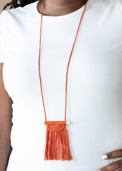 Paparazzi Accessories Between You and MACRAME - Orange Necklace & Earrings 