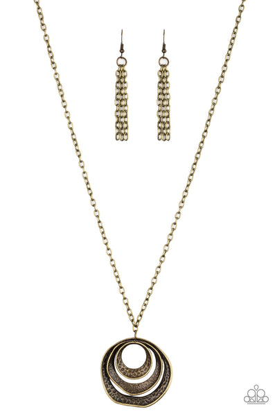 Paparazzi Accessories Breaking Pattern - Brass Necklace & Earrings 