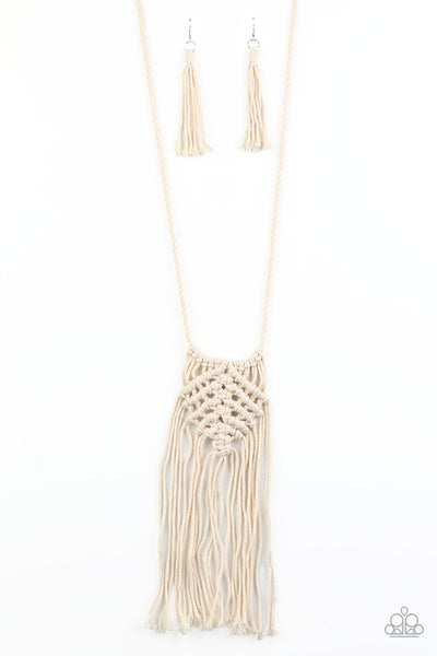 Paparazzi Accessories Macrame Mantra - White Necklace & Earrings 