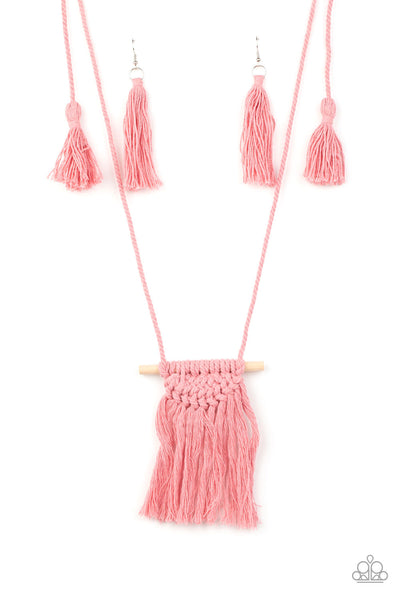 Paparazzi Accessories Between You and MACRAME - Pink Necklace & Earrings 