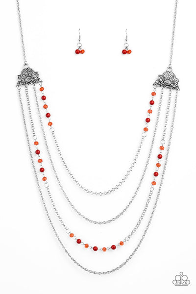 Paparazzi Accessories Pharaoh Finesse - Red Necklace & Earrings 
