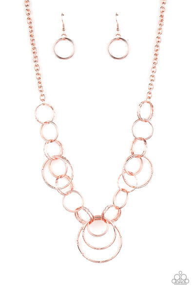 Paparazzi Accessories Ringing Relic - Rose Gold Necklace & Earrings 