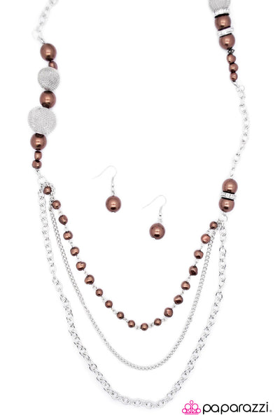 Paparazzi Accessories Enmeshed In Elegance - Brown Necklace & Earrings 