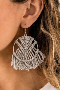 Paparazzi Accessories All About Macrame - Silver Earrings 