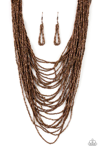 Paparazzi Accessories Dauntless Dazzle - Copper Necklace & Earrings 