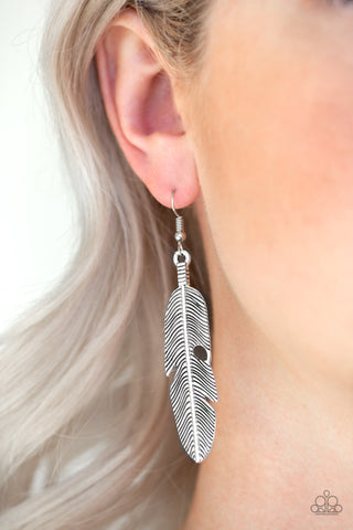 Paparazzi Accessories Feathers QUILL Fly - Silver Earrings 