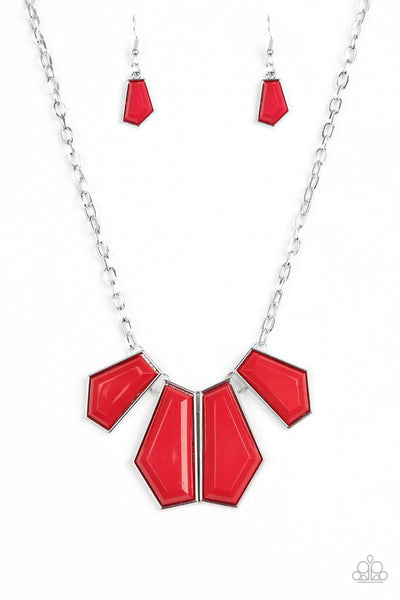 Paparazzi Accessories Get Up and GEO - Red Necklace & Earrings 