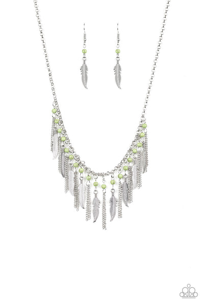 Paparazzi Accessories Feathered Ferocity - Green Necklace & Earrings 