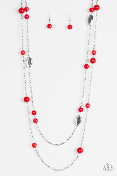 Paparazzi Accessories Hitting A GLOW Point - Red Necklace & Earrings 