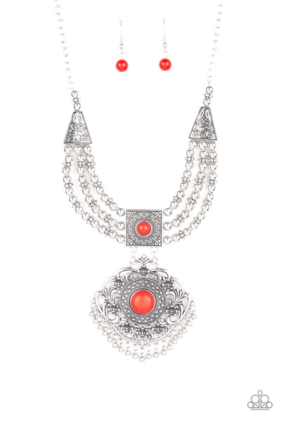 Paparazzi Accessories Santa Fe Solstice - Red Necklace & Earrings 