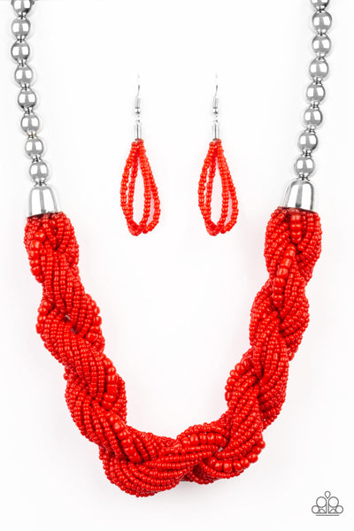 Paparazzi Accessories Savannah Surfin - Red Necklace & Earrings 