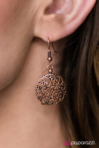 Paparazzi Accessories Whats Yours Is VINE - Copper Earrings 