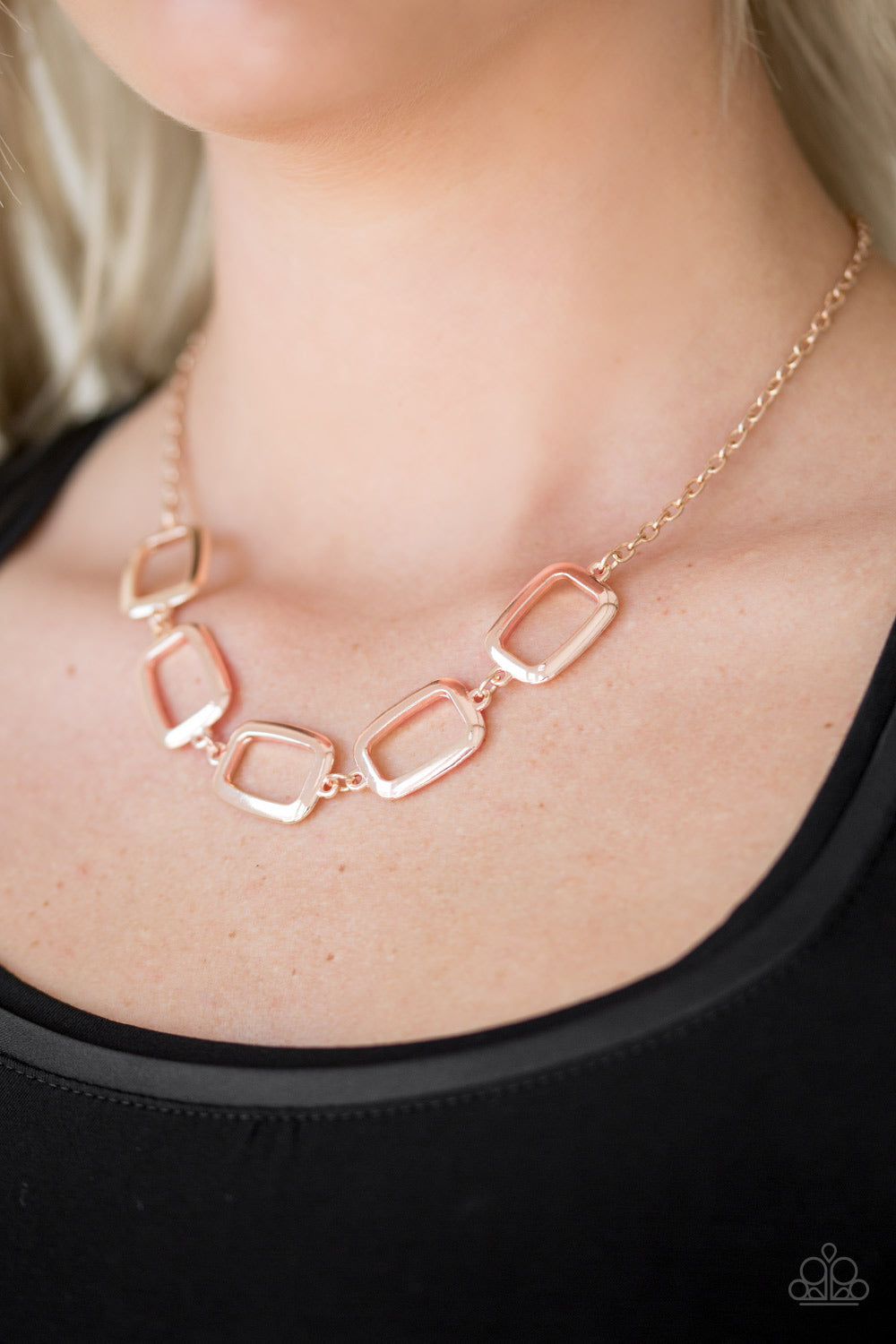 Paparazzi Accessories Gorgeously Geometric - Rose Gold Necklace & Earrings 