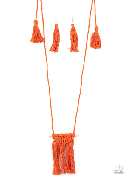 Paparazzi Accessories Between You and MACRAME - Orange Necklace & Earrings 