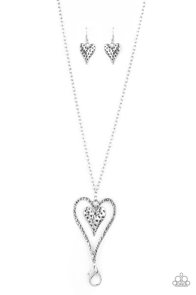 Paparazzi Accessories Hardened Hearts - Silver Necklace & Earrings 