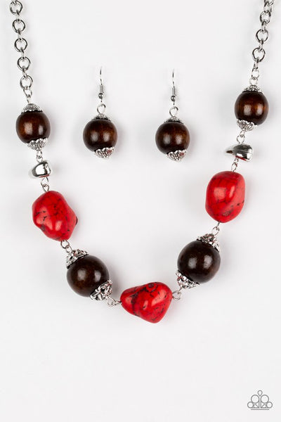 Paparazzi Accessories Earth Goddess - Red Necklace & Earrings 