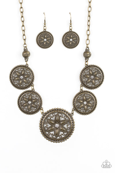 Paparazzi Accessories Written In The STAR LILIES - Brass Necklace & Earrings 