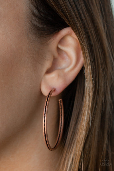 Paparazzi Accessories Texture Tempo - Copper Earrings 