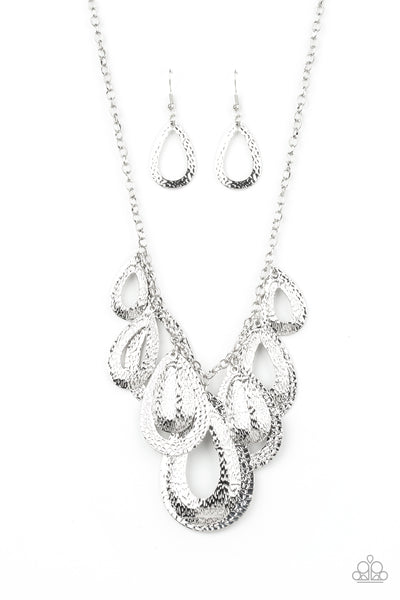 Paparazzi Accessories Teardrop Tempest - Silver Necklace & Earrings 