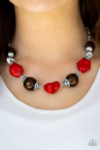 Paparazzi Accessories Earth Goddess - Red Necklace & Earrings 