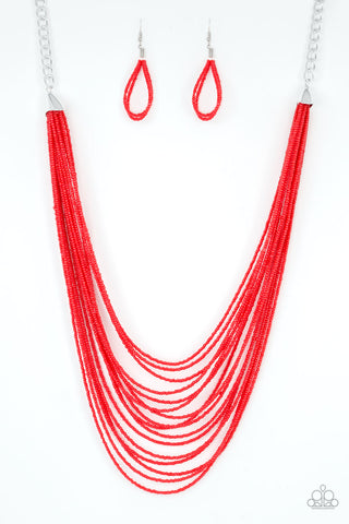 Paparazzi Accessories Peacefully Pacific - Red Necklace & Earrings 