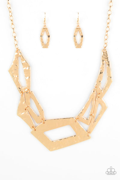 Paparazzi Accessories Break The Mold - Gold Necklace & Earrings 