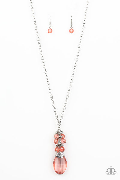 Paparazzi Accessories Crystal Cascade - Orange Necklace & Earrings 