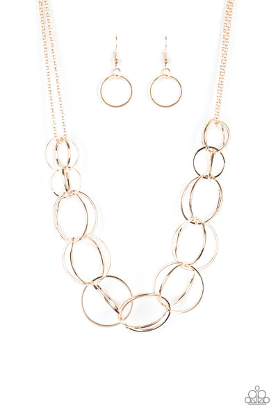 Paparazzi Accessories Space Walk - Rose Gold Necklace & Earrings 