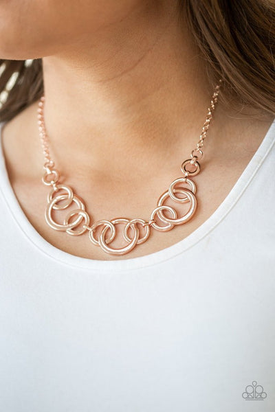 Paparazzi Accessories Going In Circles - Rose Gold Necklace & Earrings 