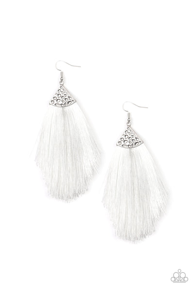 Paparazzi Accessories Tassel Tempo - White Earrings 